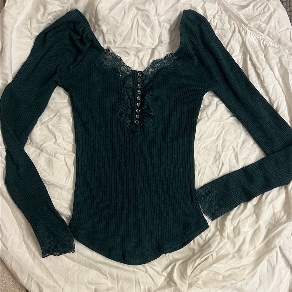 Wishlist Dark Green Lace Trim Sweater